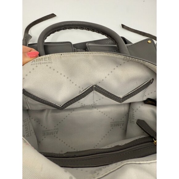 Aimee Kestenberg Womens‎ Gray Pebbled Leather Fold Over Medium Tote Bag Travel - Picture 11 of 16